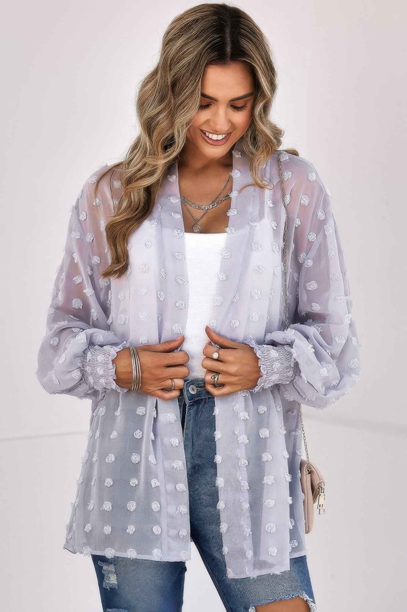 Polka Dot Kimono Loose Front Open Top