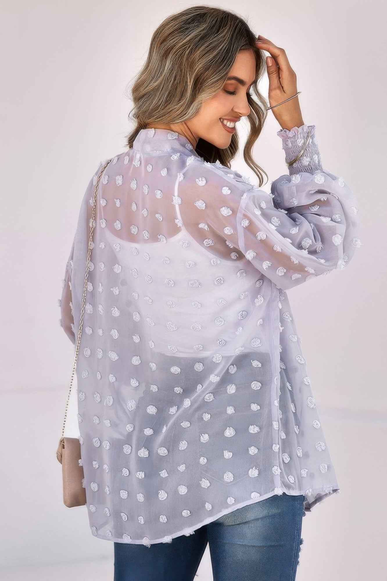 Polka Dot Kimono Loose Front Open Top