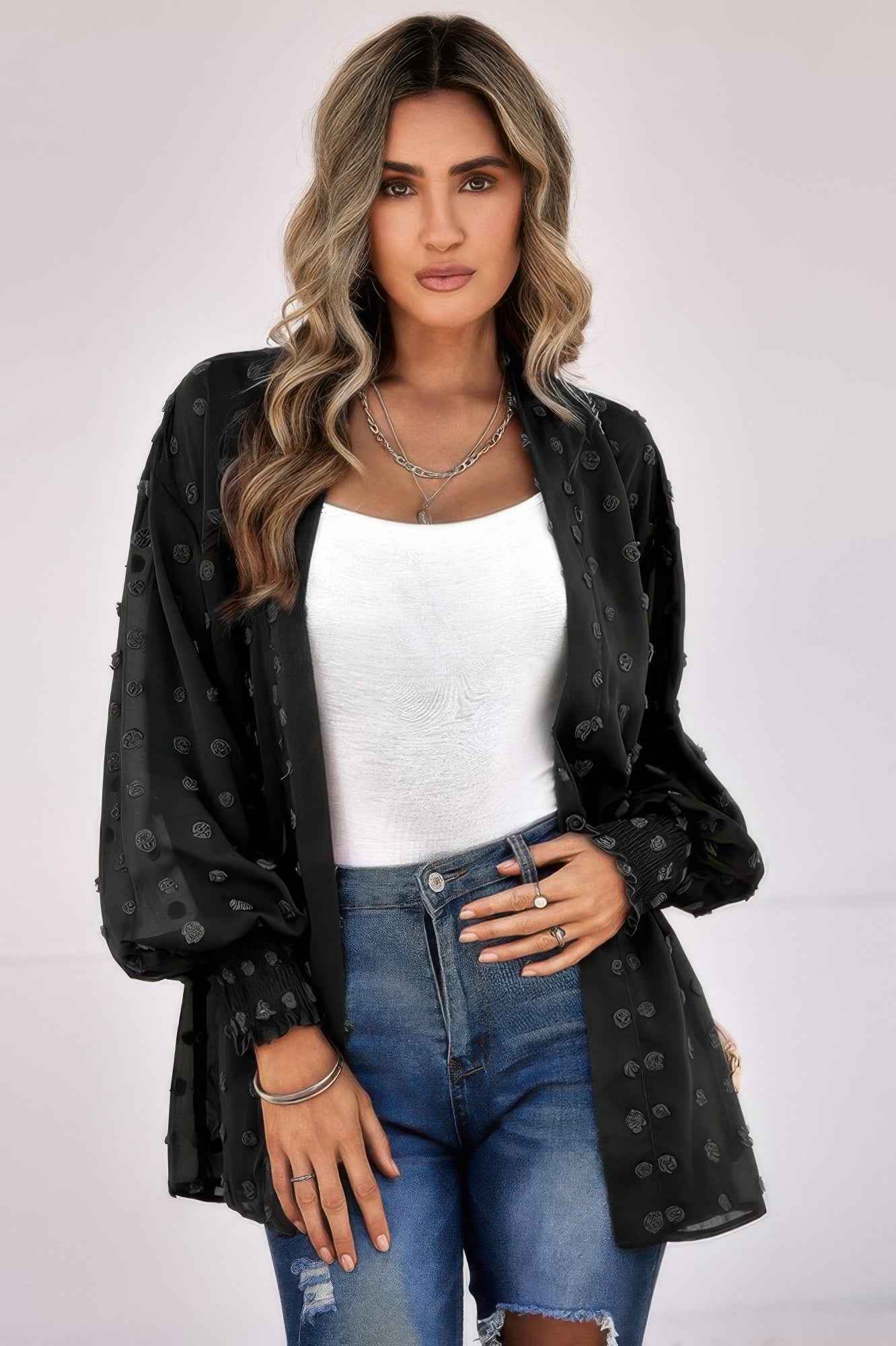 Polka Dot Kimono Loose Front Open Top