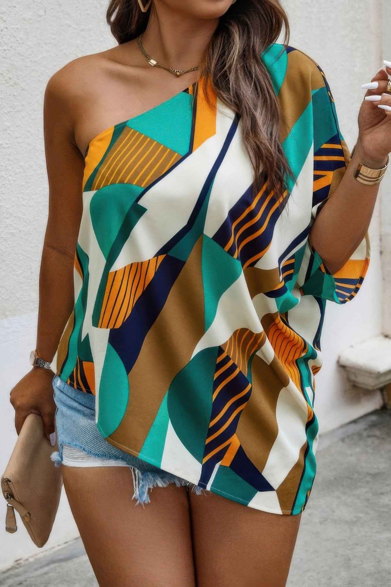 Plus Size One Shoulder Asymmetrical Hem Blouse