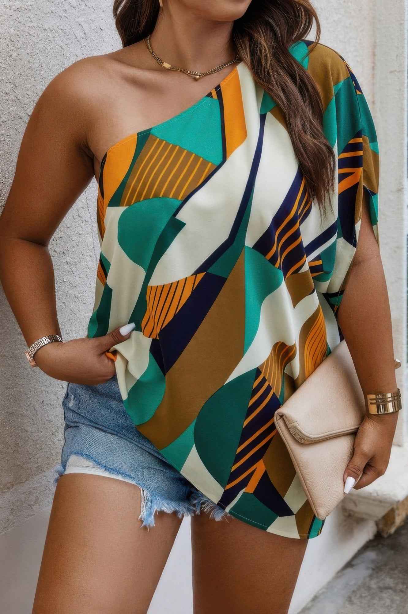 Plus Size One Shoulder Asymmetrical Hem Blouse