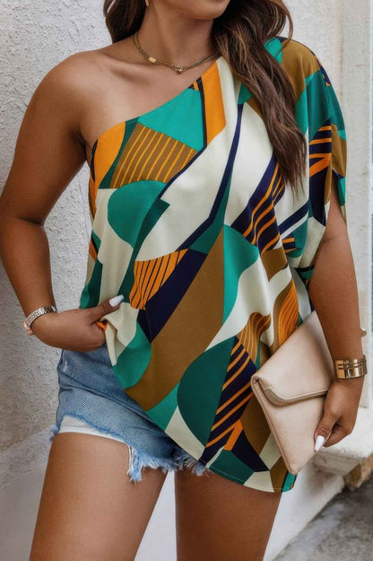 Plus Size One Shoulder Asymmetrical Hem Blouse
