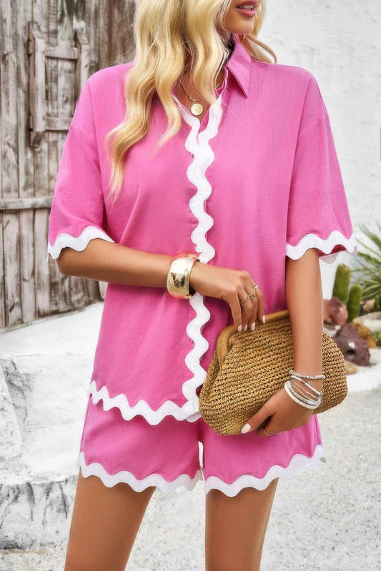 Wave Interlaced Linen Loose Fit Shorts Sets