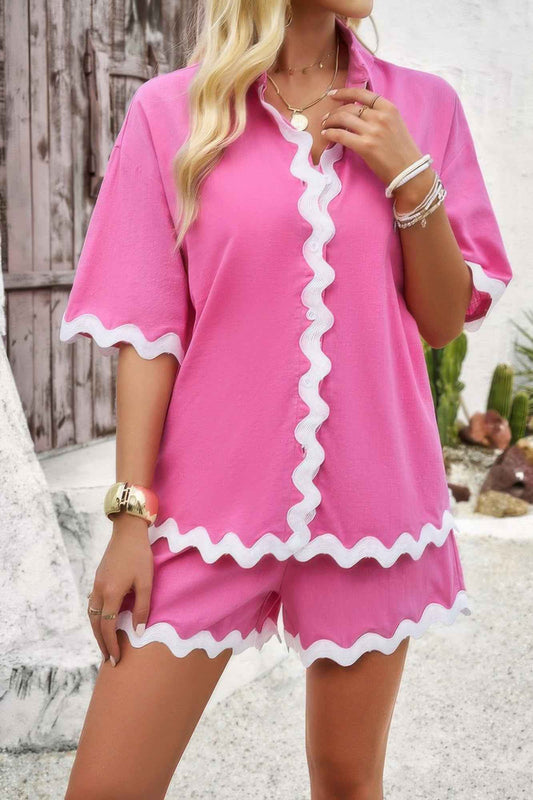 Wave Interlaced Linen Loose Fit Shorts Sets