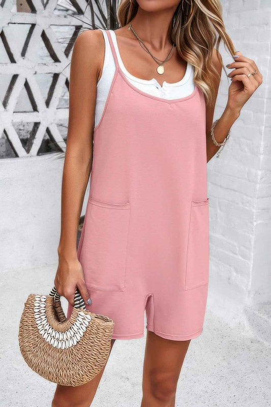 Scoop Neck Spaghetti Straps Loose Fit Solid Romper