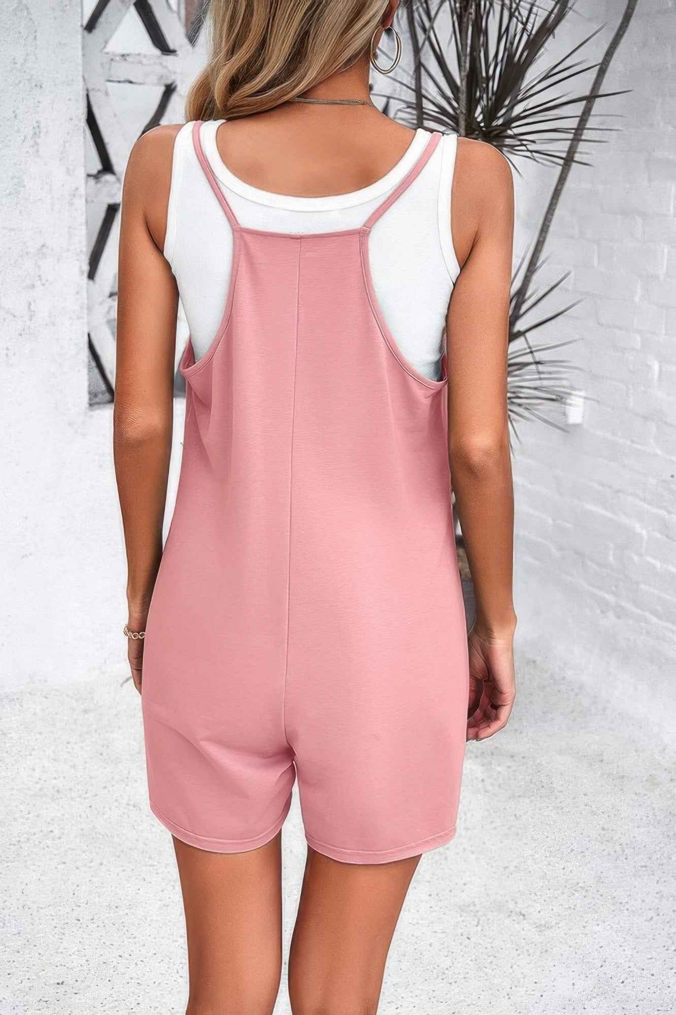 Scoop Neck Spaghetti Straps Loose Fit Solid Romper