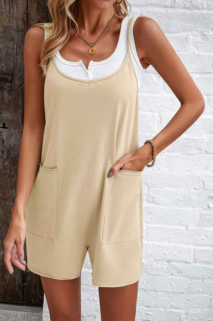 Scoop Neck Spaghetti Straps Loose Fit Solid Romper