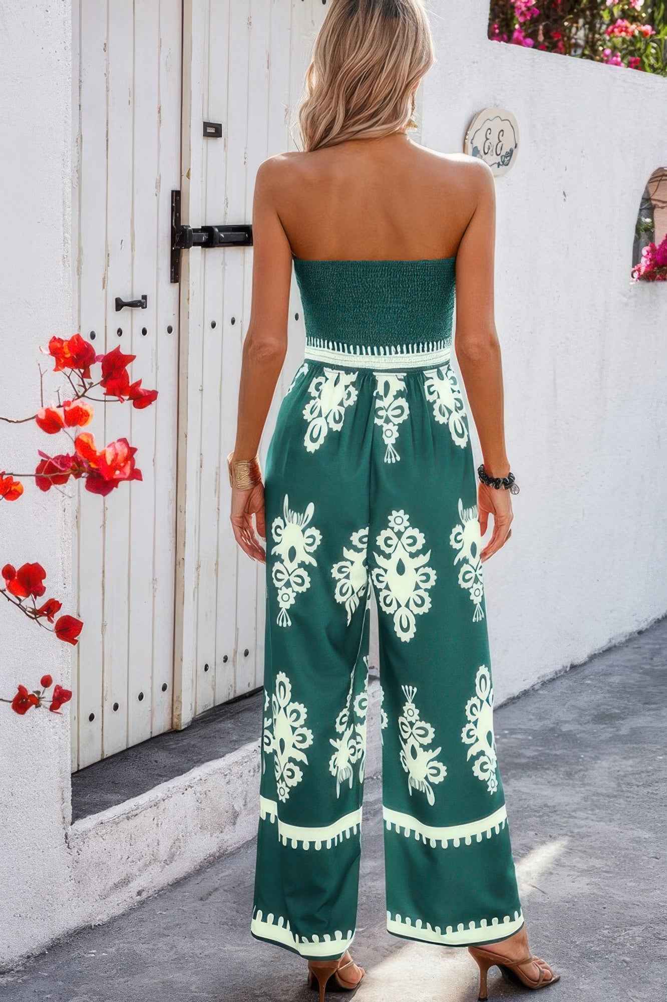 Geo Print Off Shoulder High Waist Fit Jumpsuit