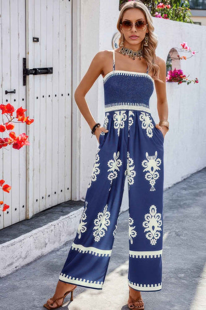 Geo Print Off Shoulder High Waist Fit Jumpsuit