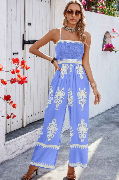 Geo Print Off Shoulder High Waist Fit Jumpsuit