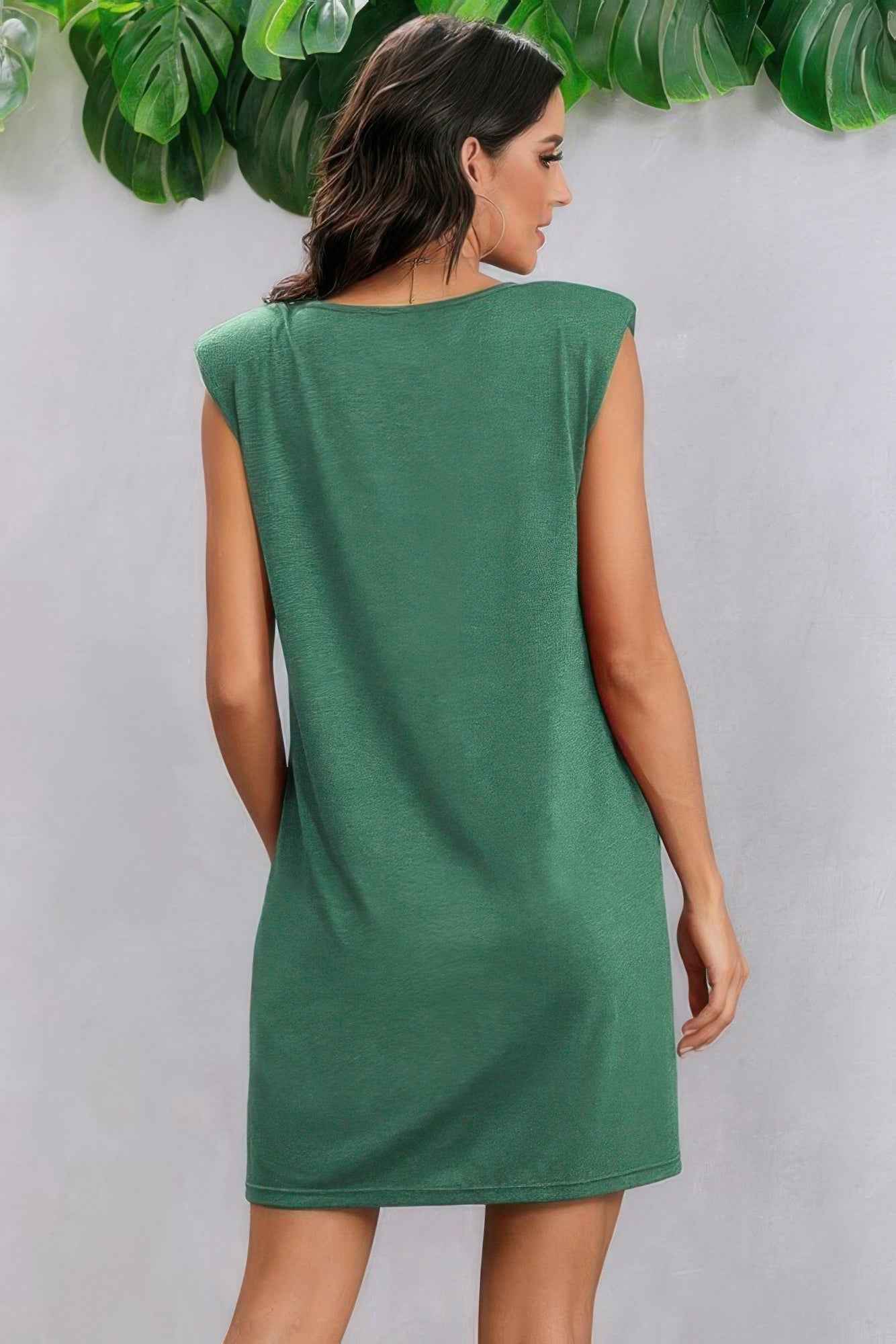 Round Neck Solid Sleeveless Shirt Dress