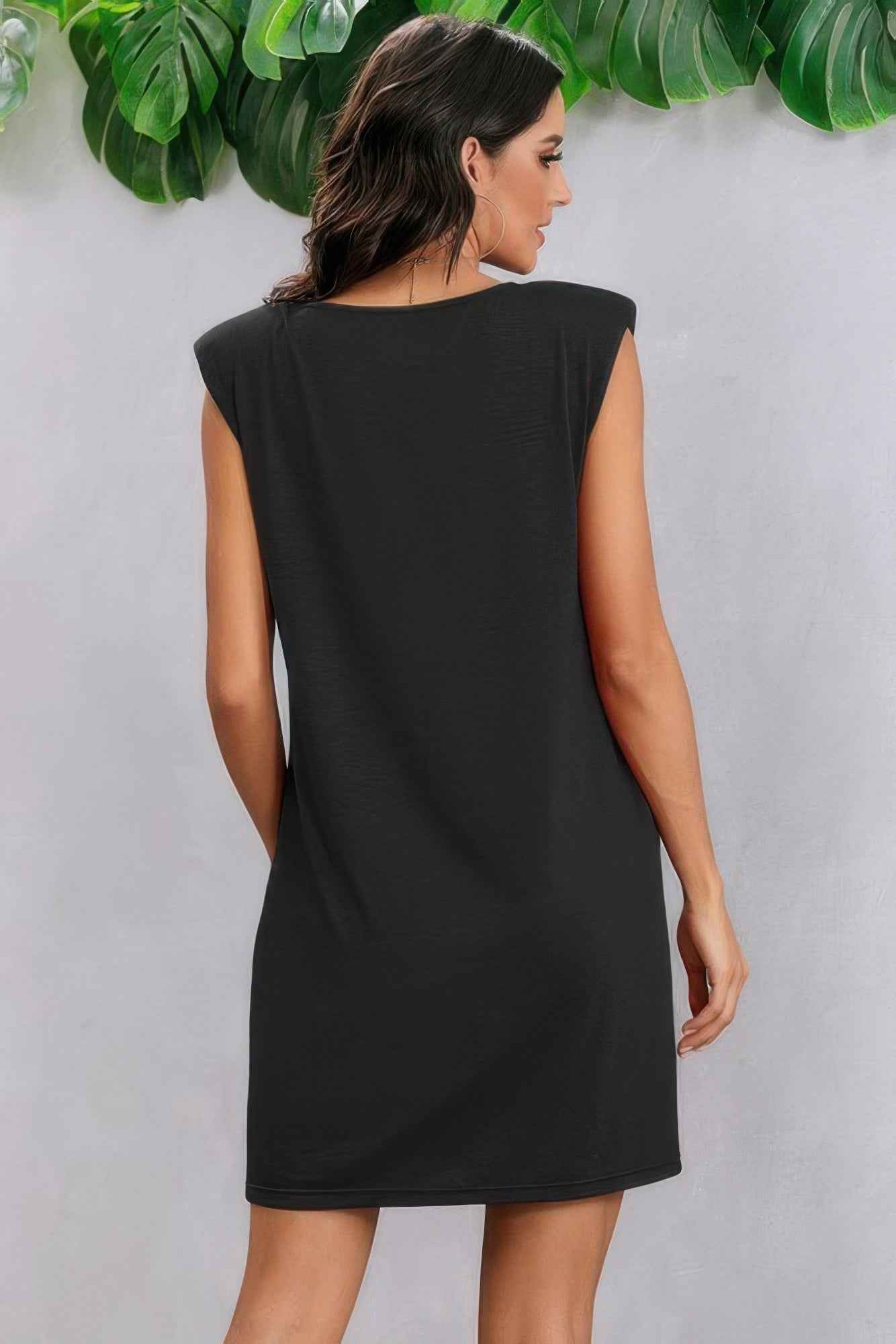 Round Neck Solid Sleeveless Shirt Dress