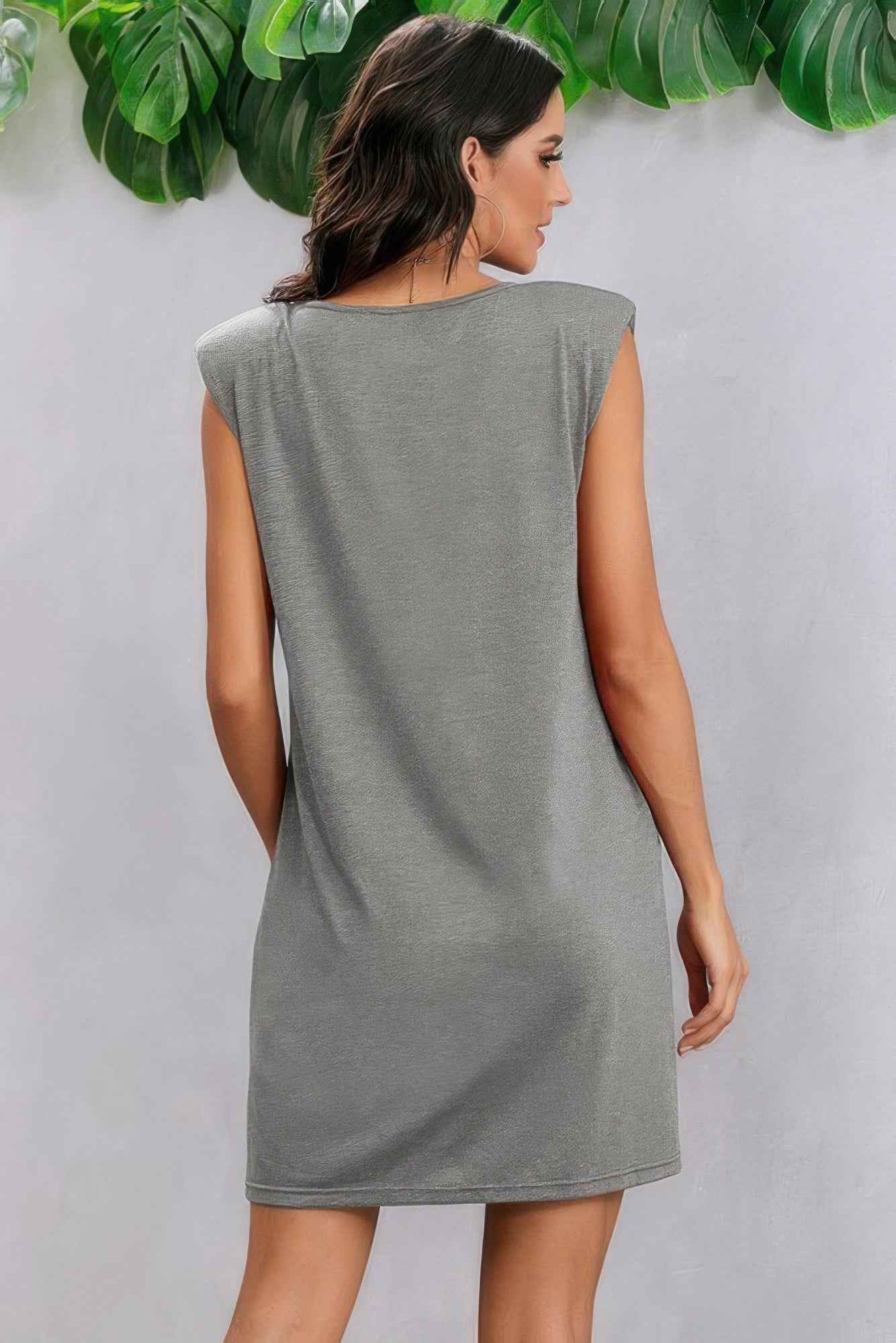 Round Neck Solid Sleeveless Shirt Dress
