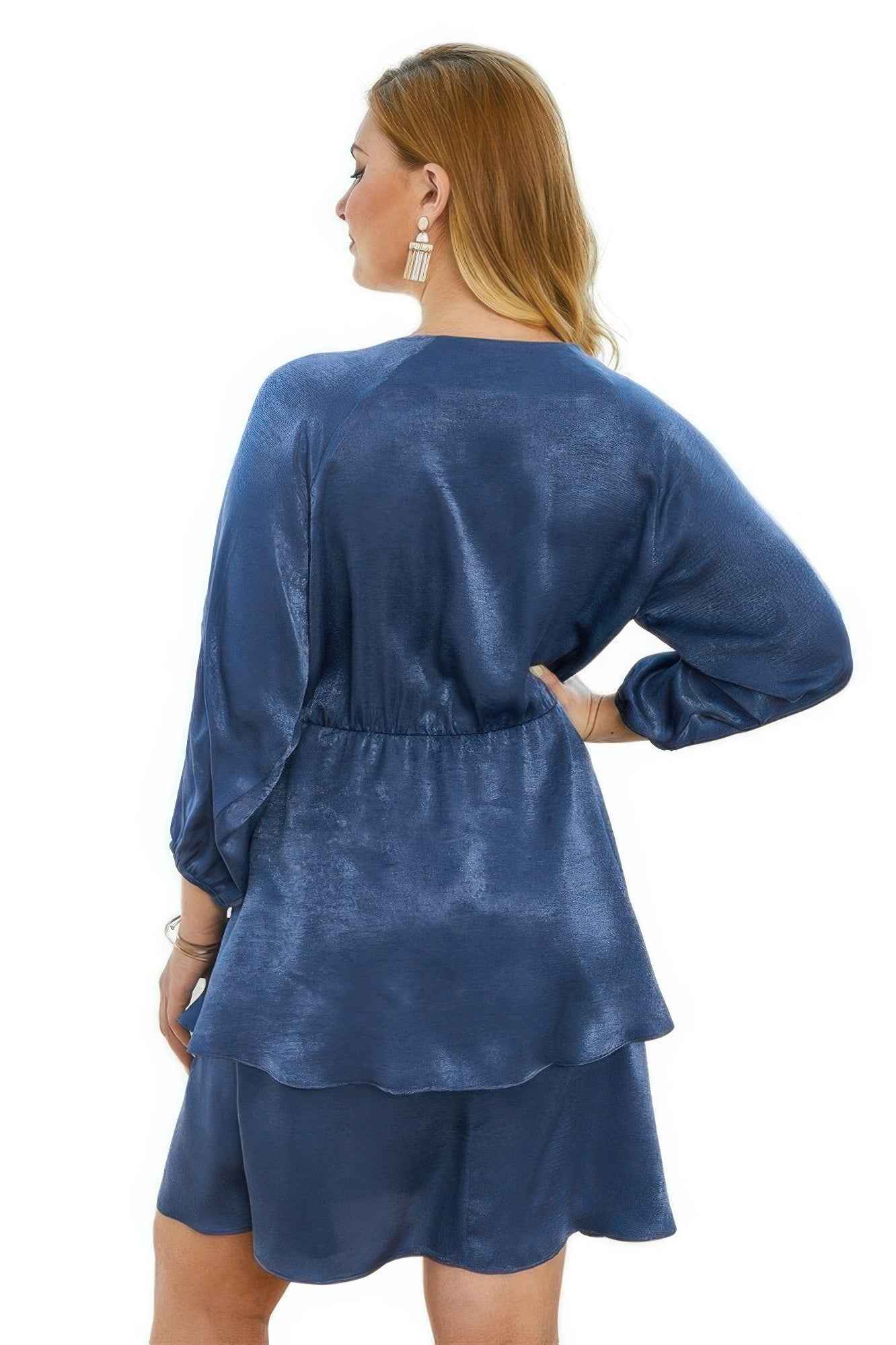 Plus Size Solid V Neck Ruffled Hem Dress