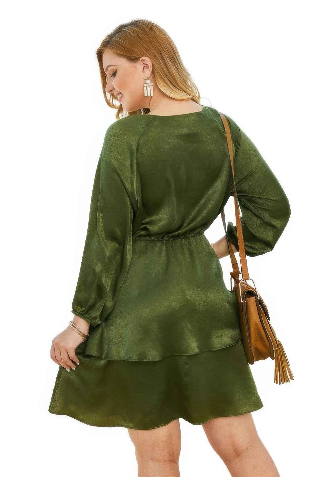 Plus Size Solid V Neck Ruffled Hem Dress