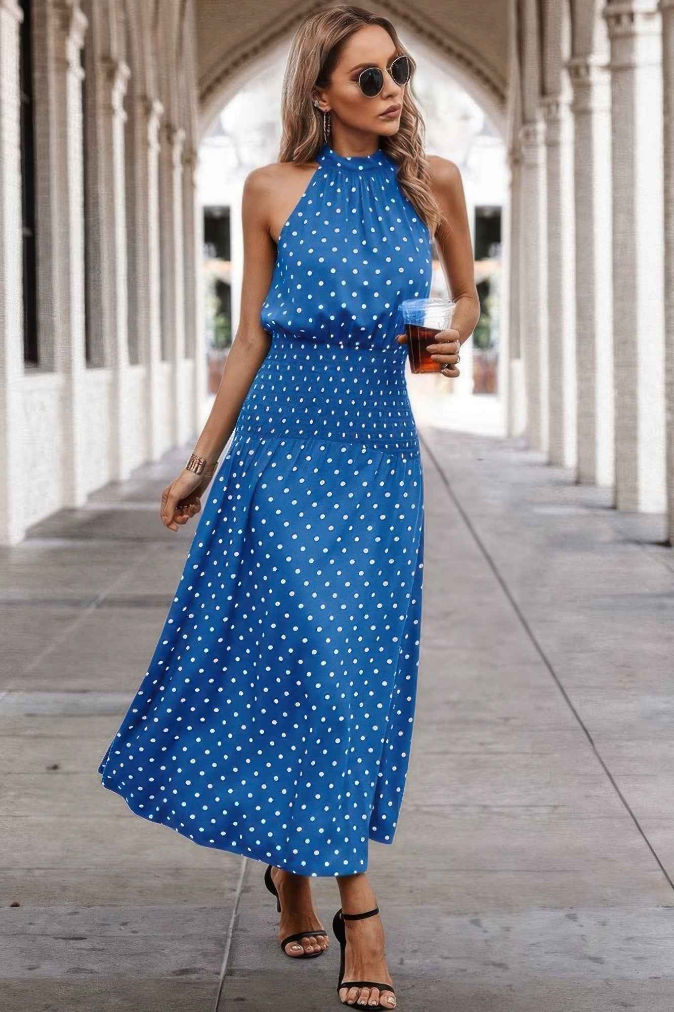 Off Shoulder Dot Print Fit Ruffle Full Dress