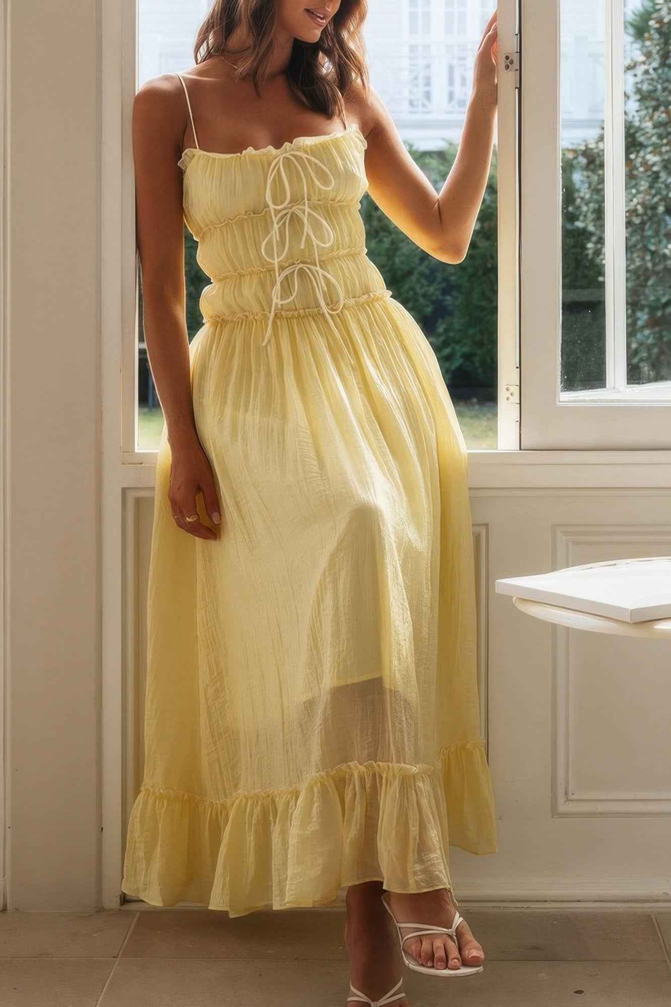 Off Shoulder Knot Pleated Ruffle Hem Dress