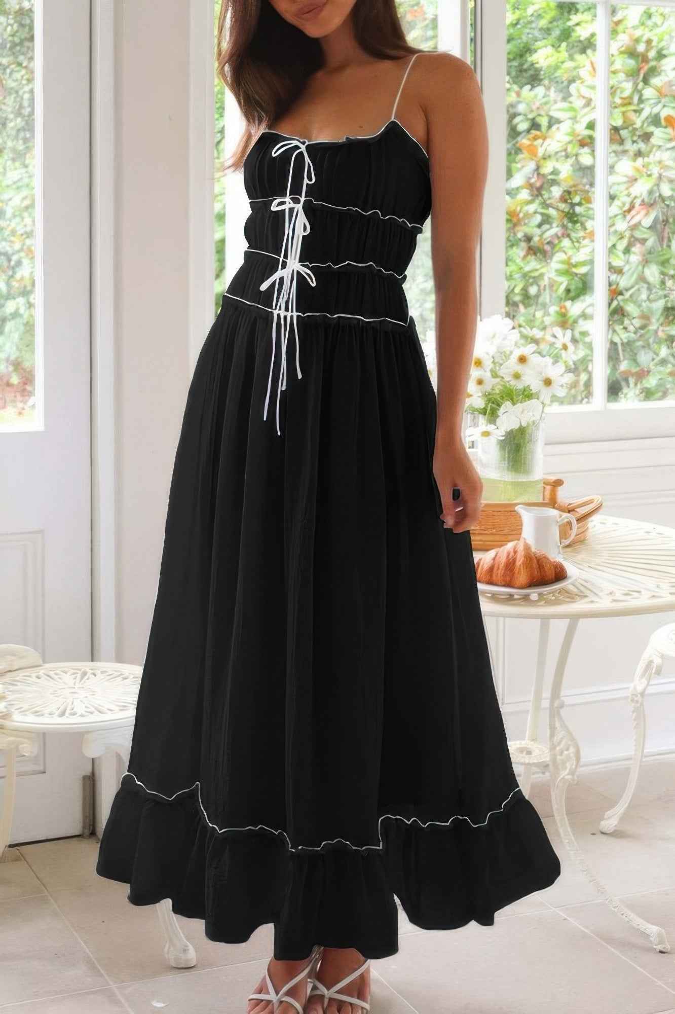 Off Shoulder Knot Pleated Ruffle Hem Dress