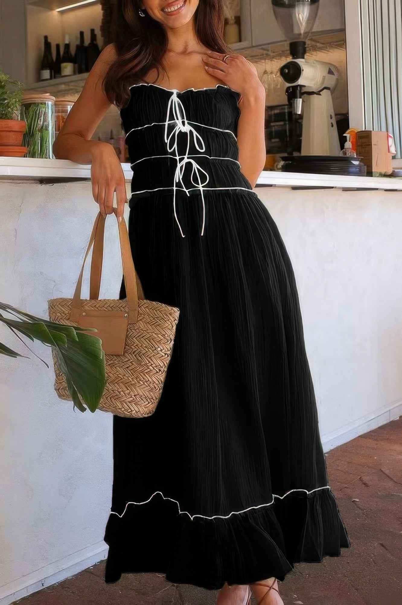 Off Shoulder Knot Pleated Ruffle Hem Dress