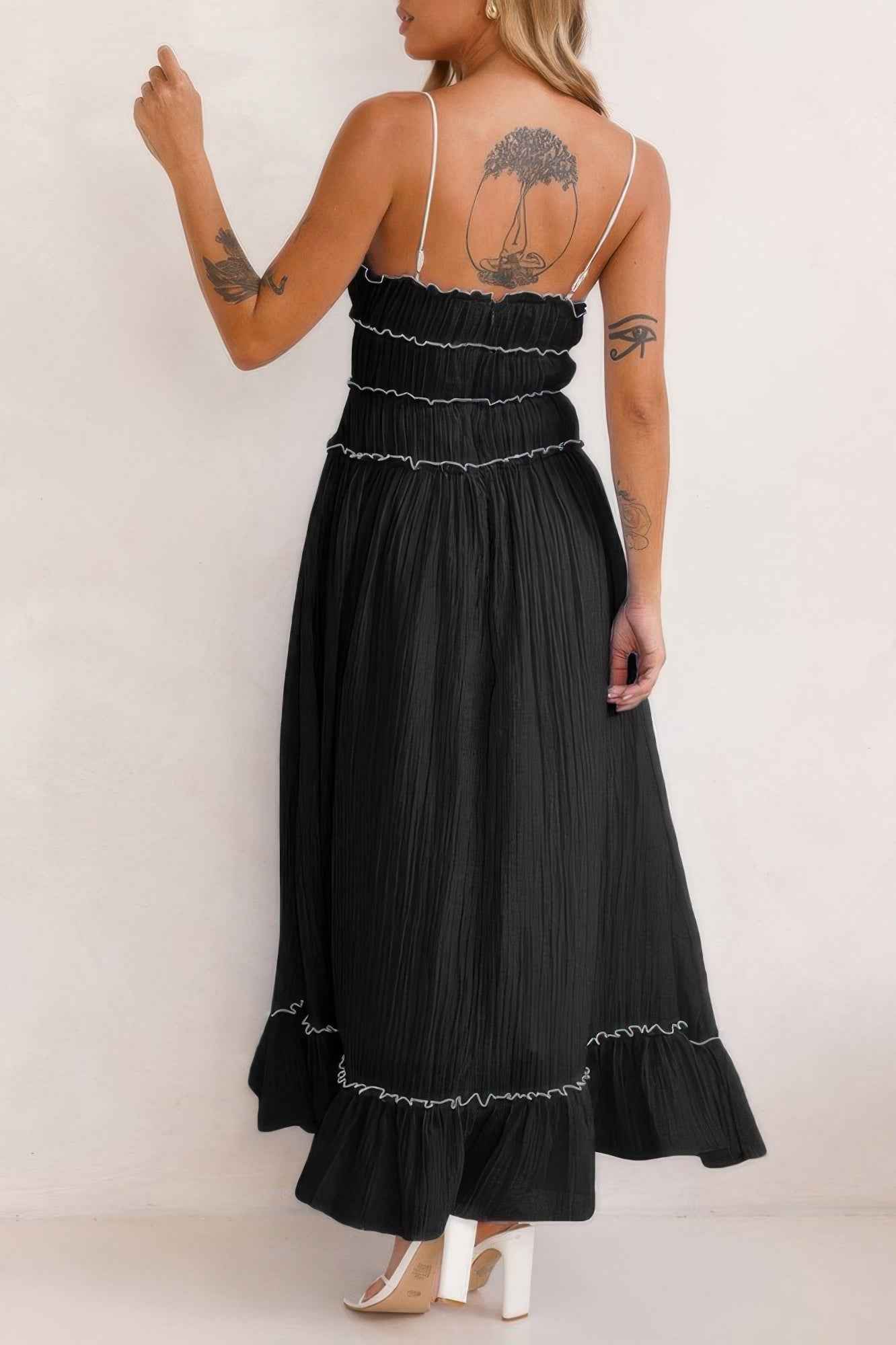 Off Shoulder Knot Pleated Ruffle Hem Dress