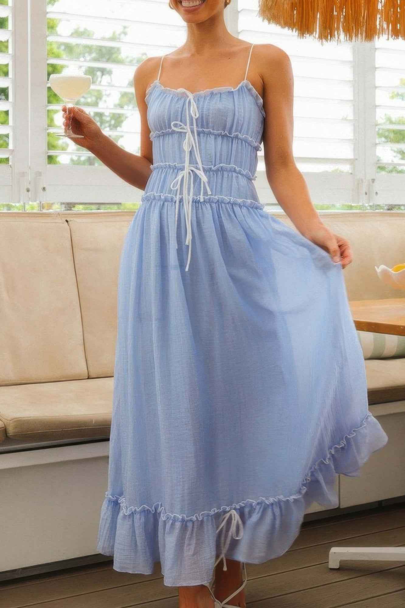 Off Shoulder Knot Pleated Ruffle Hem Dress