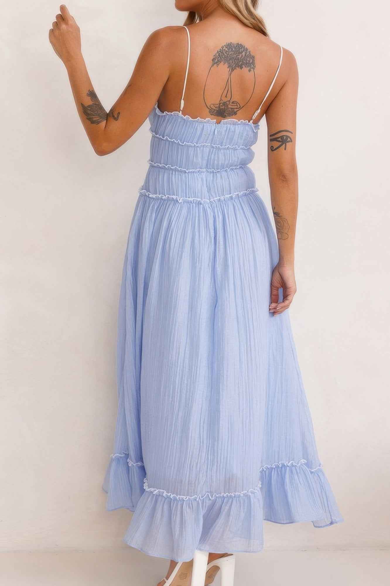 Off Shoulder Knot Pleated Ruffle Hem Dress