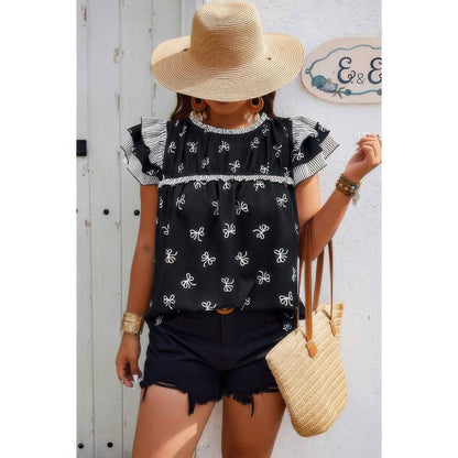 Plus Size Ruffle Hem Random Print Loose Shirt