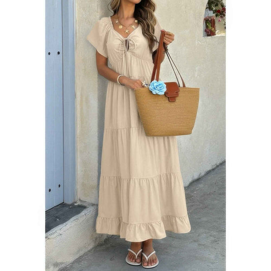 Cross Knot Color Block Pockets A Line Dress