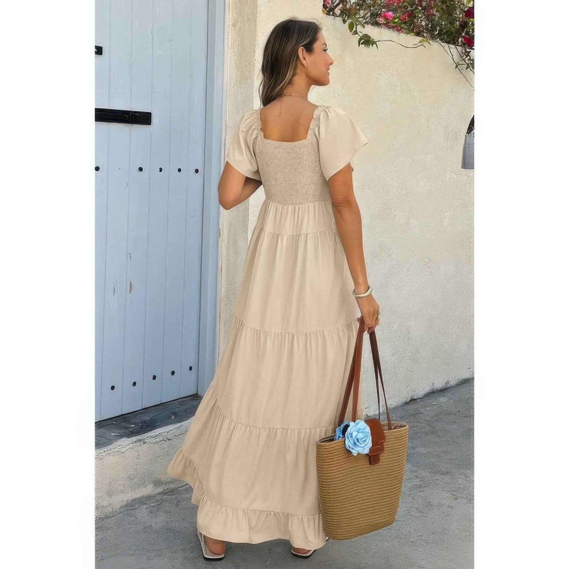 Cross Knot Color Block Pockets A Line Dress