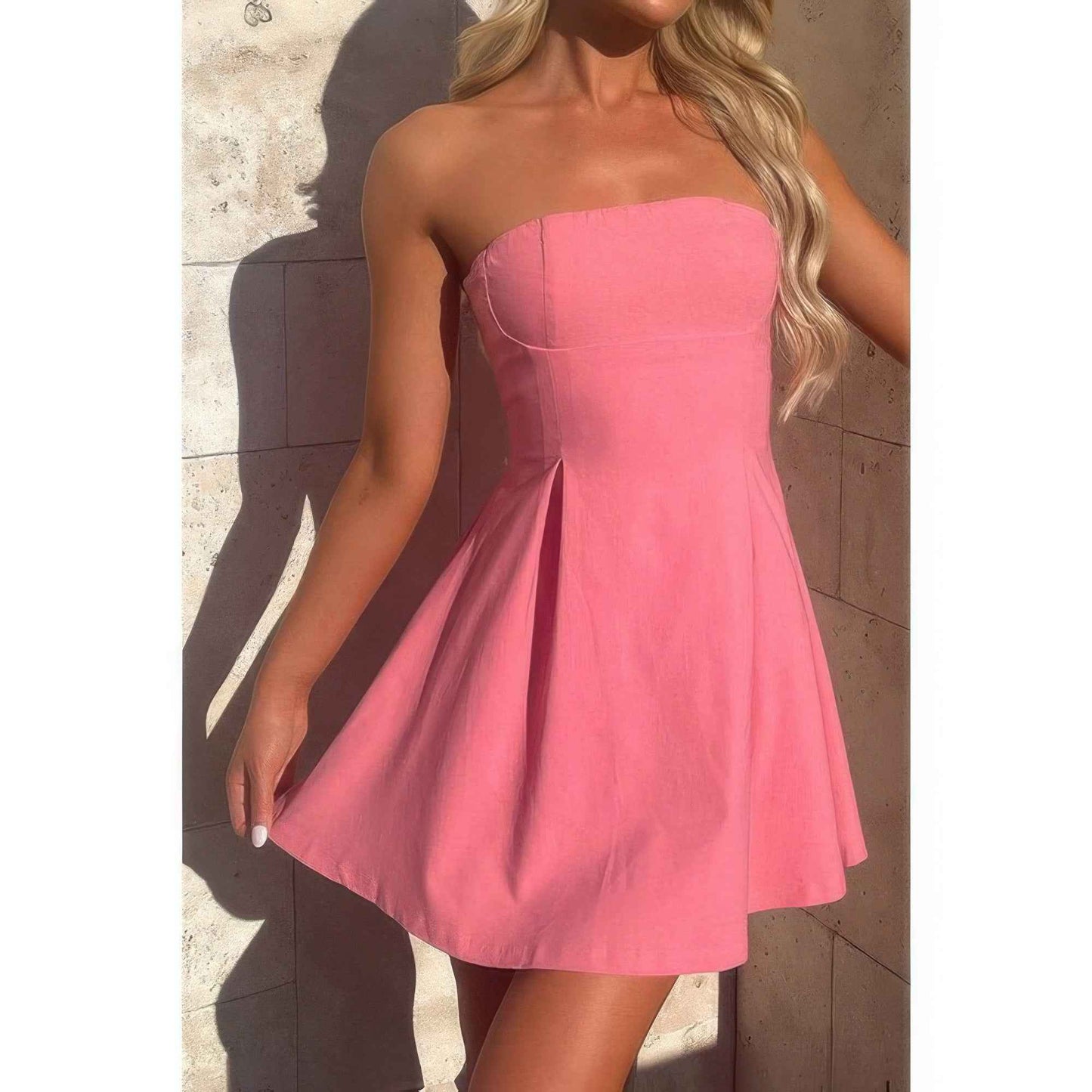 Off Shoulder Open Back Knot Pleated Mini Dress