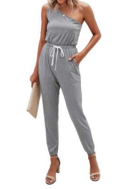 One Shoulder Sleeveless Elastic Waist Jumpsuit
