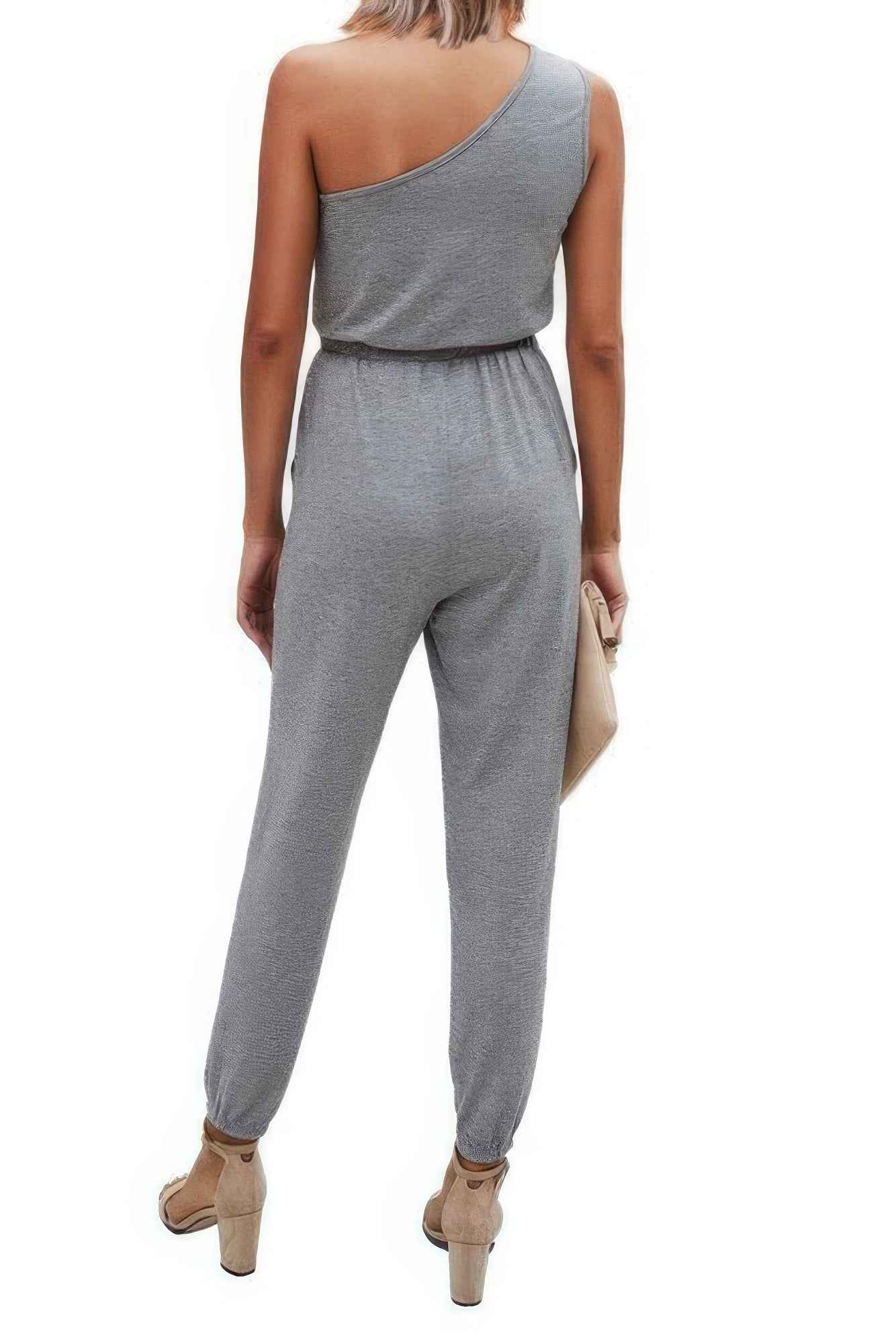 One Shoulder Sleeveless Elastic Waist Jumpsuit