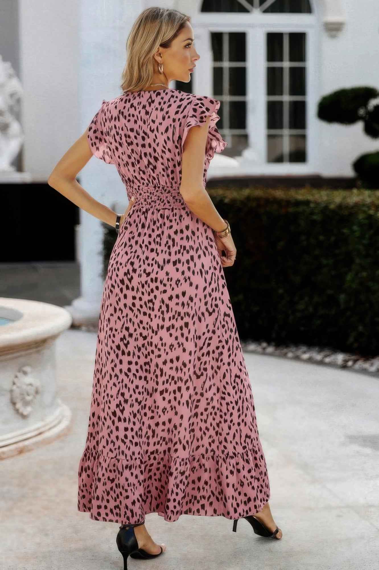 Boho V Neck Wrap Ruffled A Line Long Dress