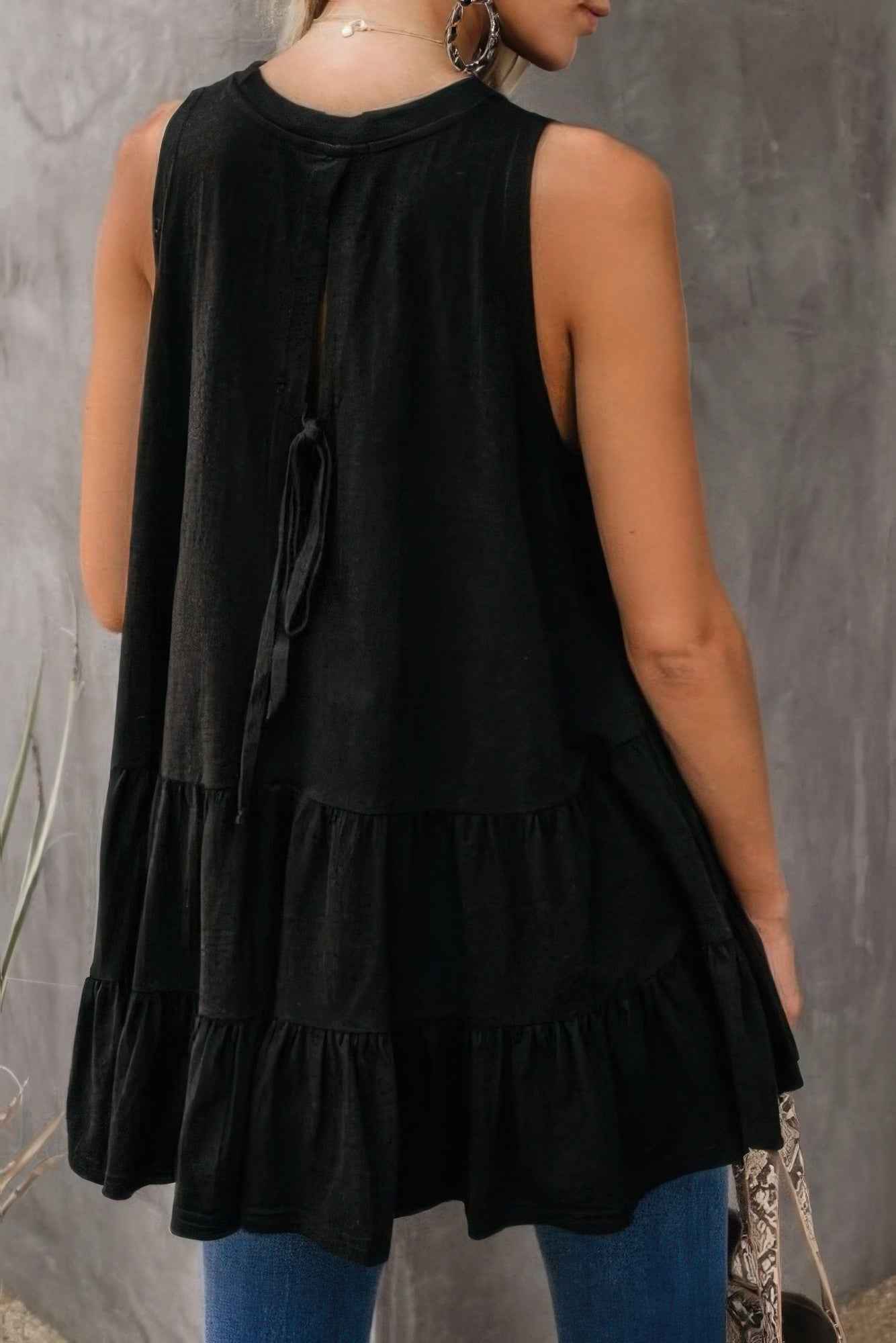 Sleeveless Loose Ruffle Hem Flared Tunic Top