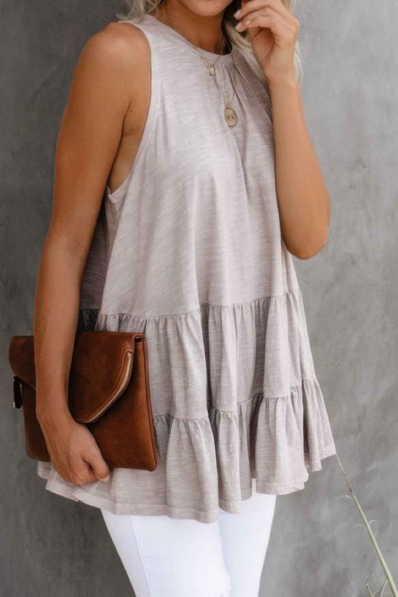 Sleeveless Loose Ruffle Hem Flared Tunic Top