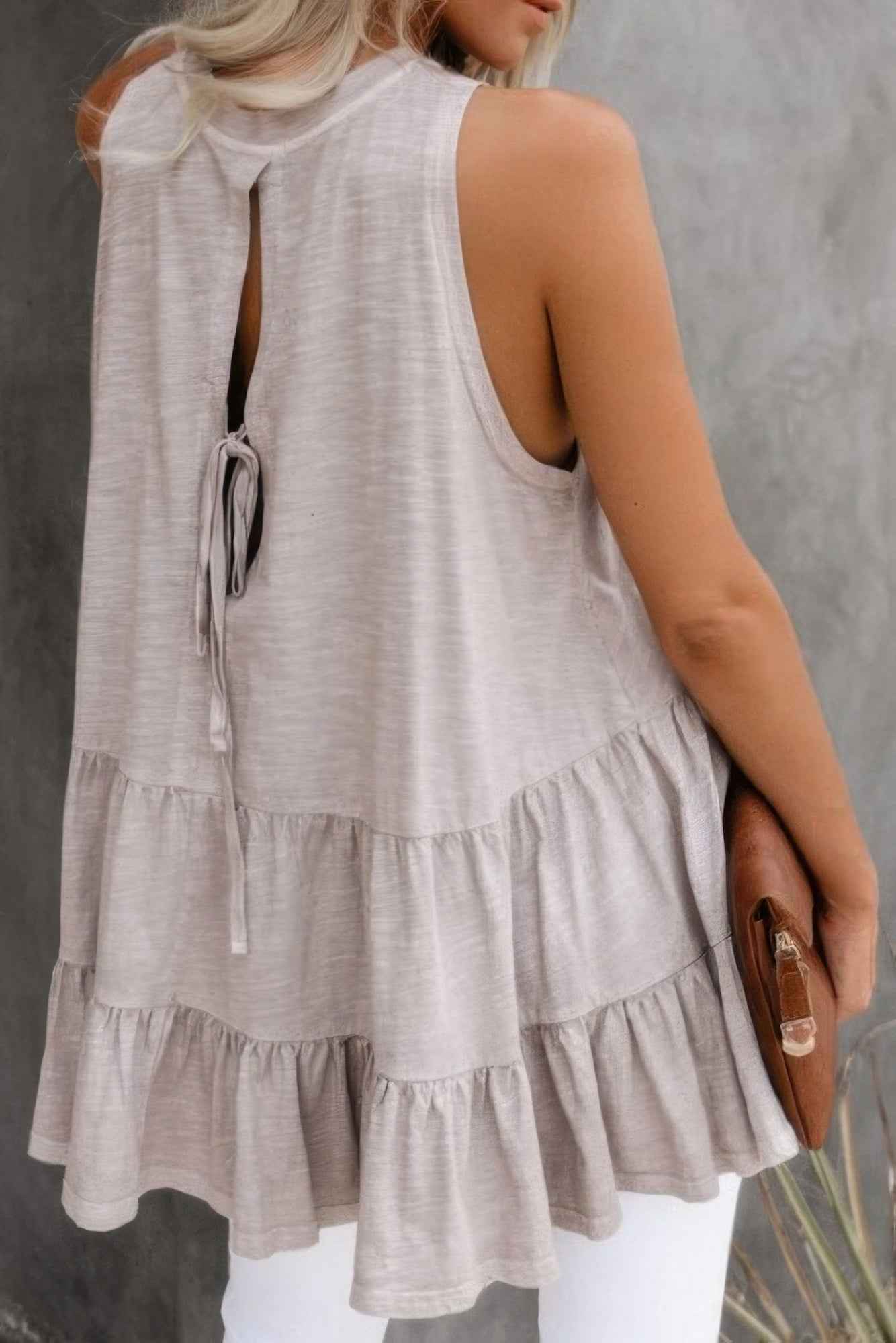 Sleeveless Loose Ruffle Hem Flared Tunic Top