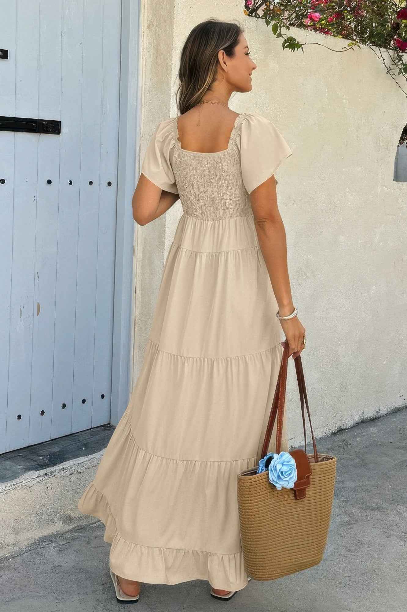 Cross Knot Color Block Pockets A Line Dress