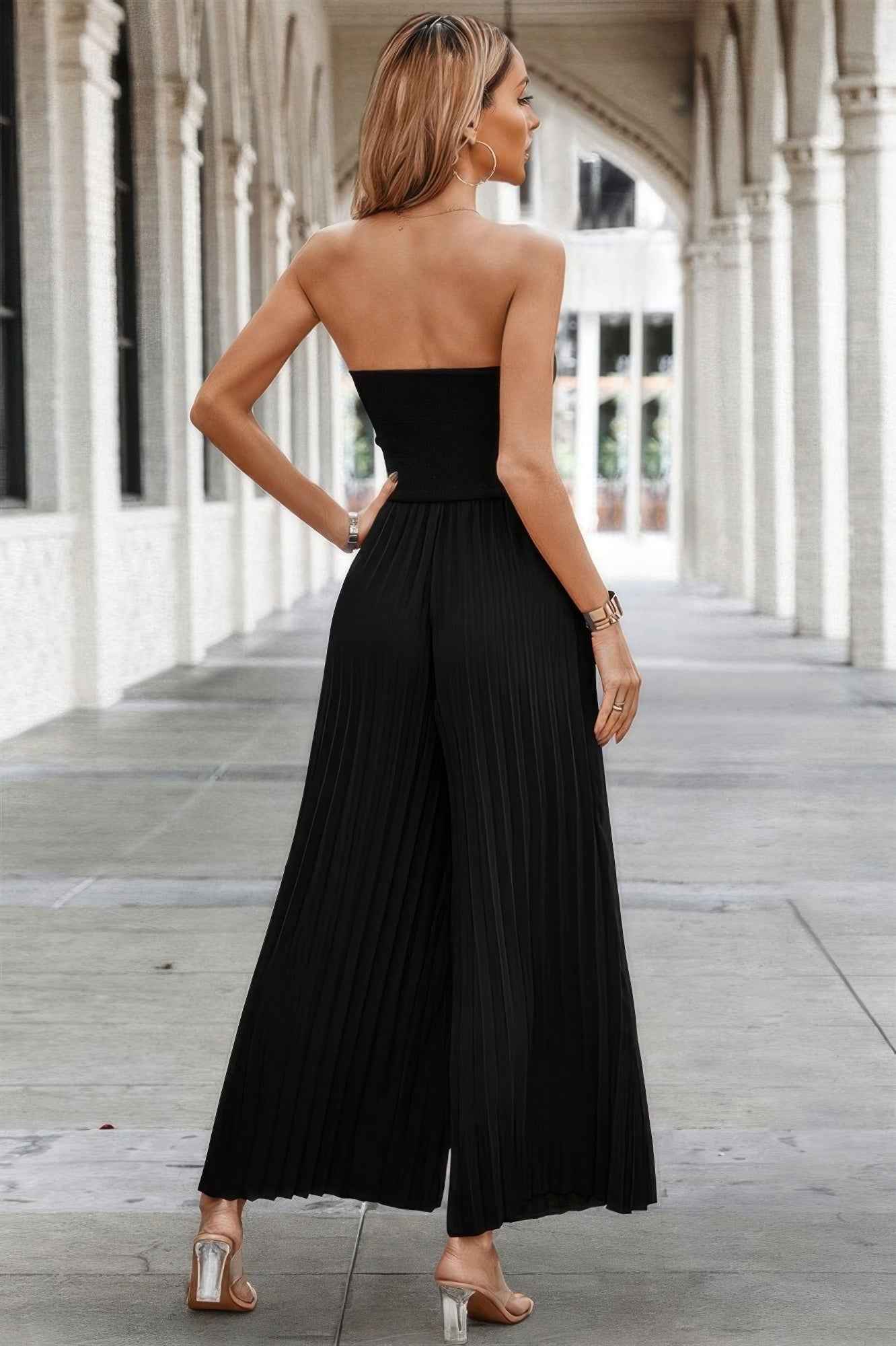 Elegant Off Shoulder Pleated High Waist Jumpsuit