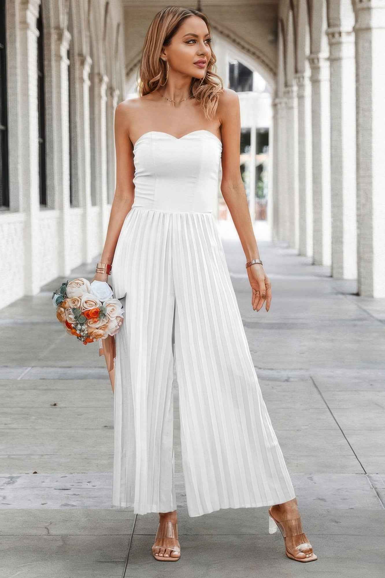 Elegant Off Shoulder Pleated High Waist Jumpsuit