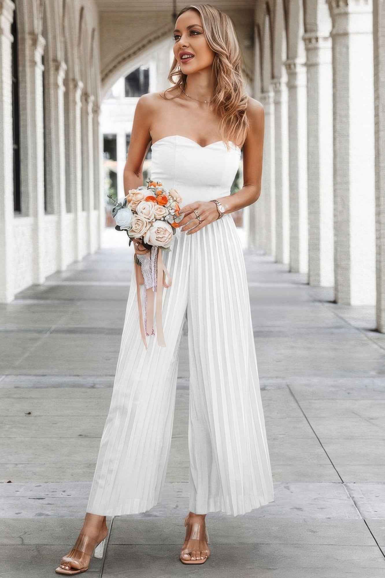 Elegant Off Shoulder Pleated High Waist Jumpsuit