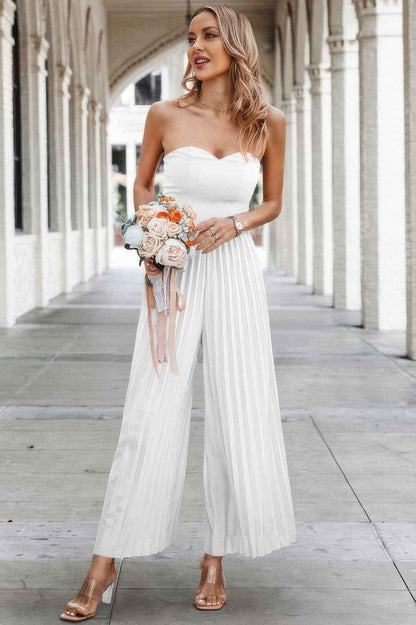 Elegant Off Shoulder Pleated High Waist Jumpsuit
