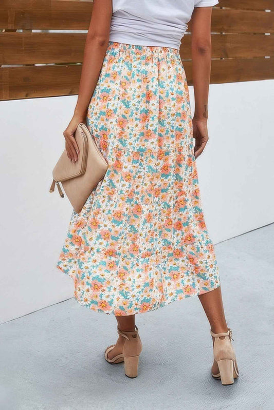 Floral Print High Waist Skirt A Line Long Skirt