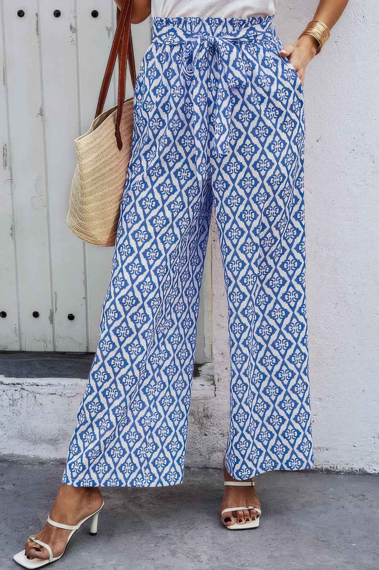 Wide Leg High Waist Tie Pockets Knot Pants