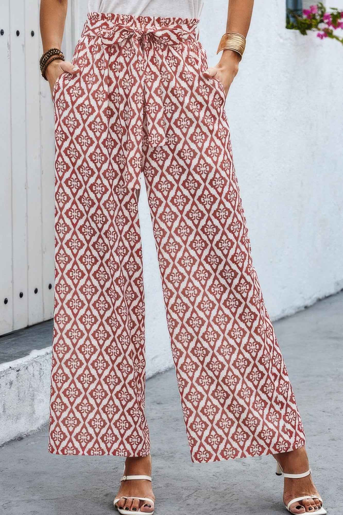 Wide Leg High Waist Tie Pockets Knot Pants