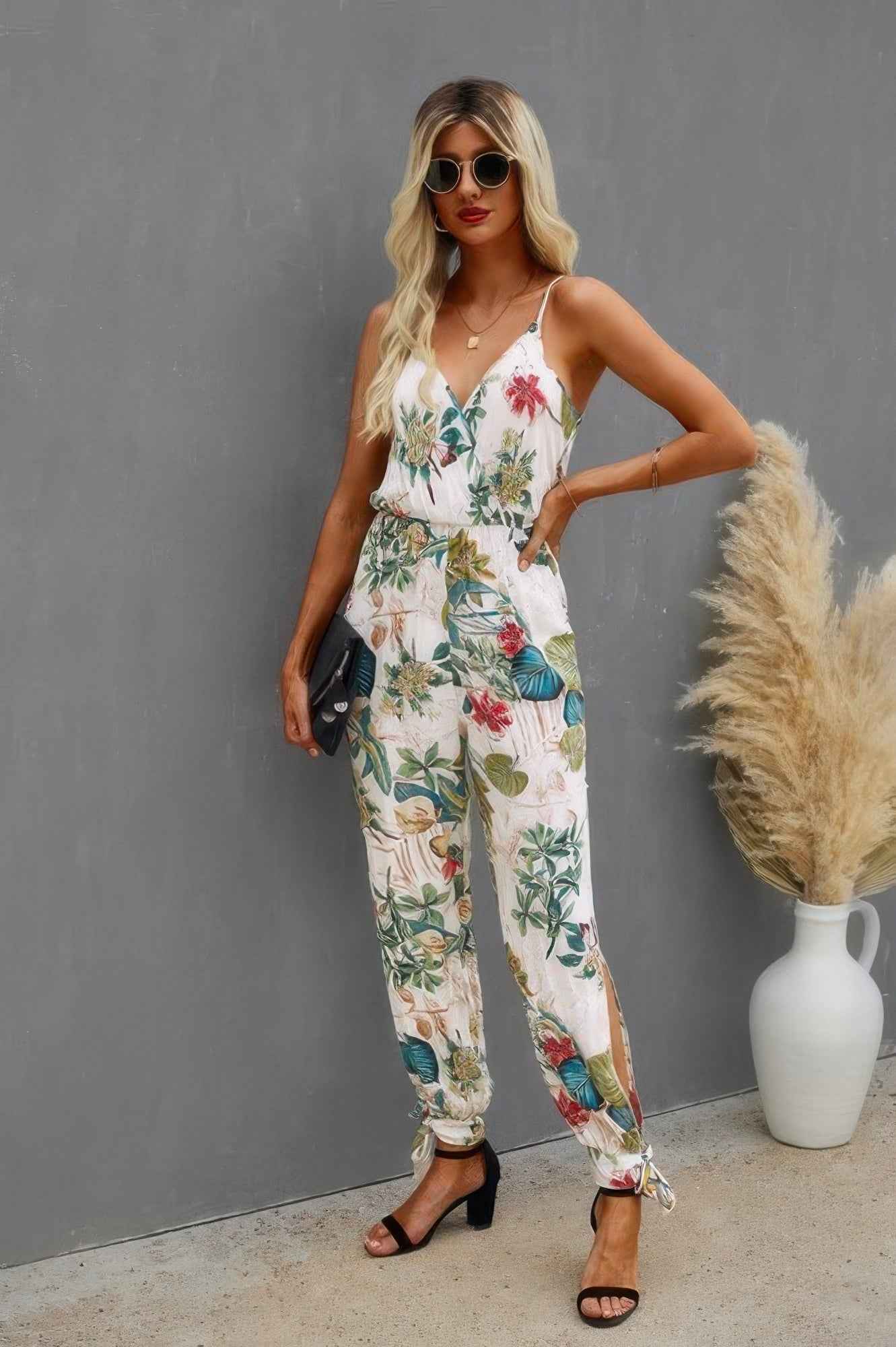 Sleeveless Floral Print Knot Side Cami Jumpsuit
