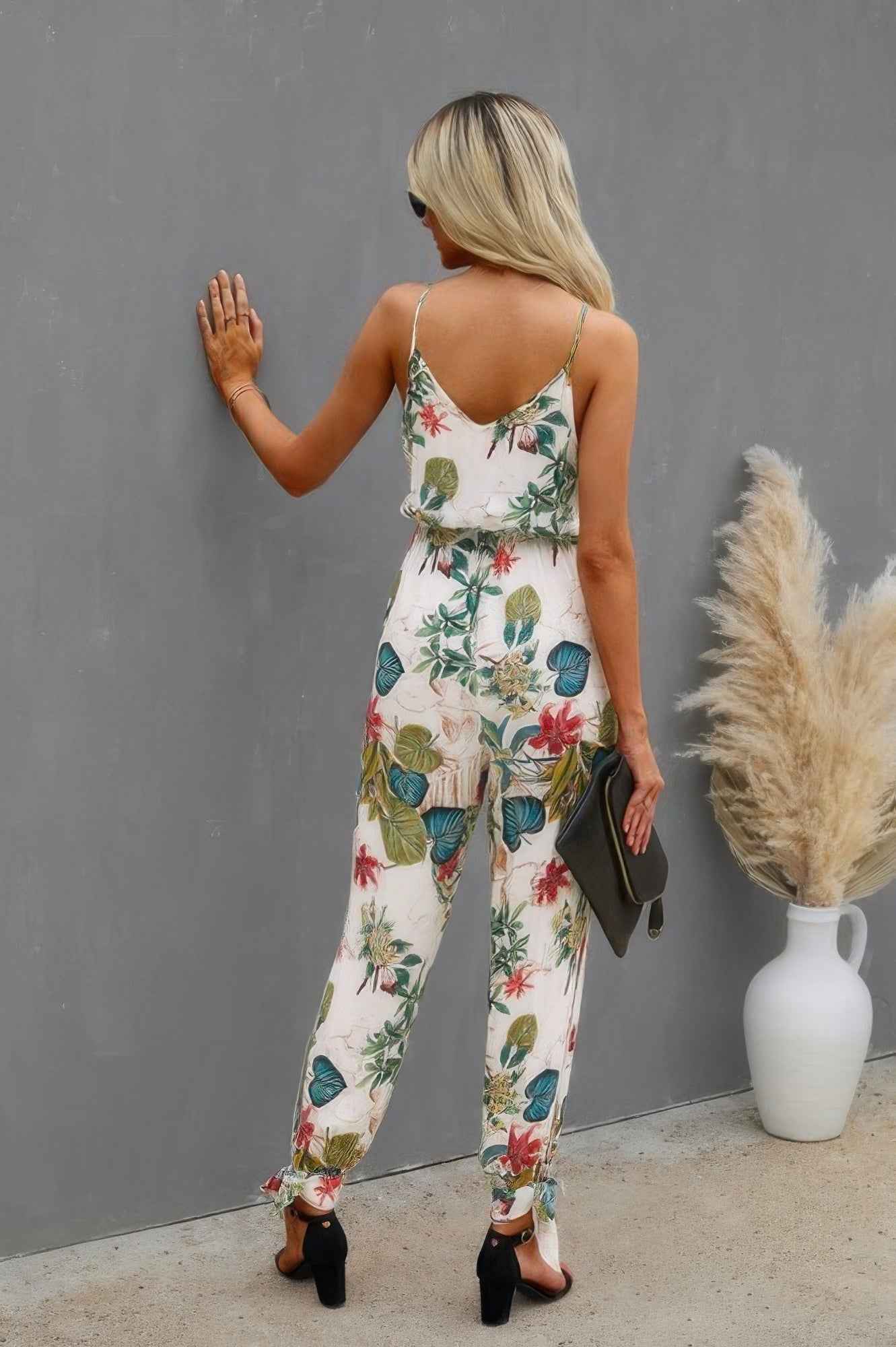 Sleeveless Floral Print Knot Side Cami Jumpsuit