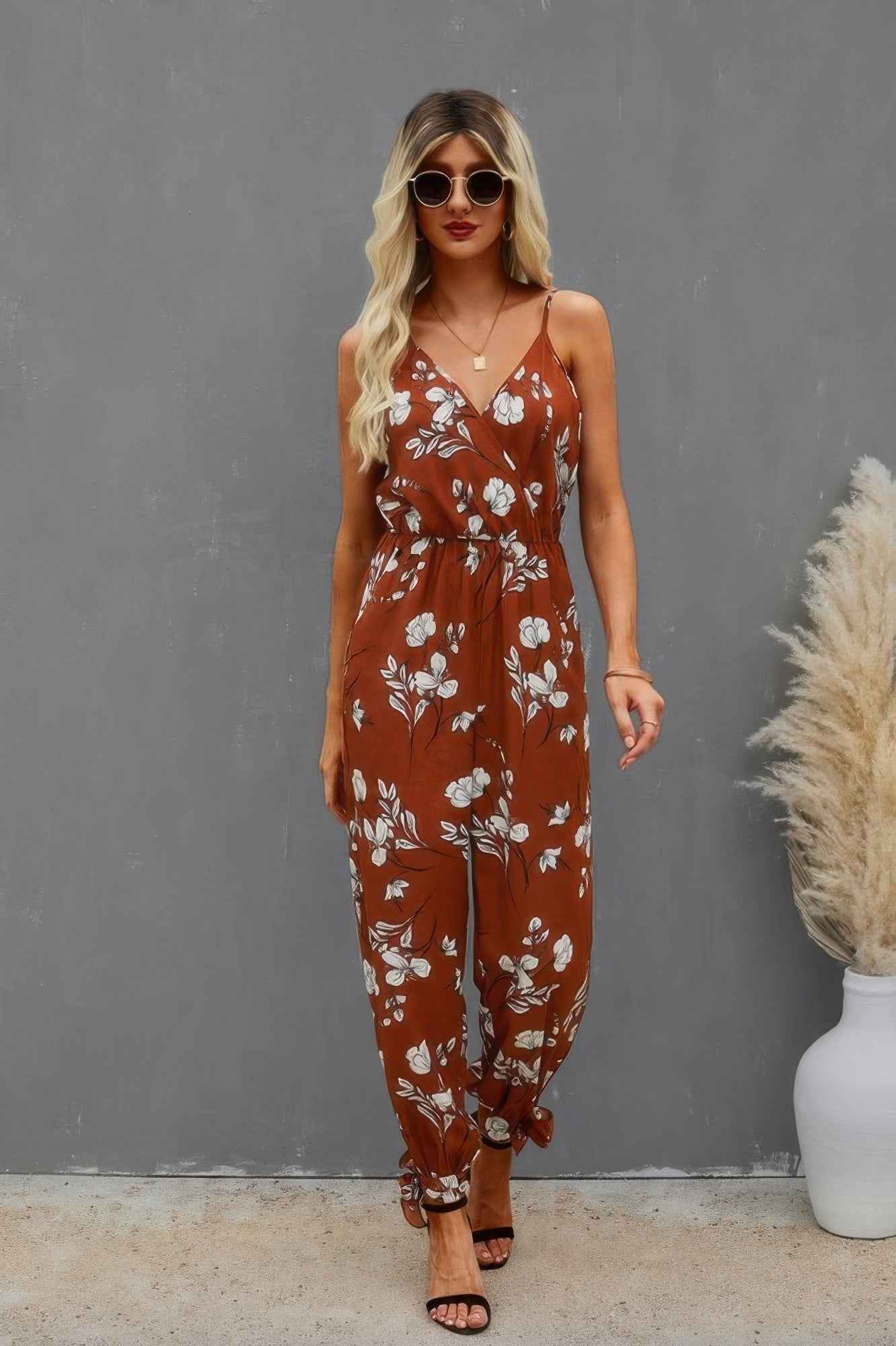 Sleeveless Floral Print Knot Side Cami Jumpsuit