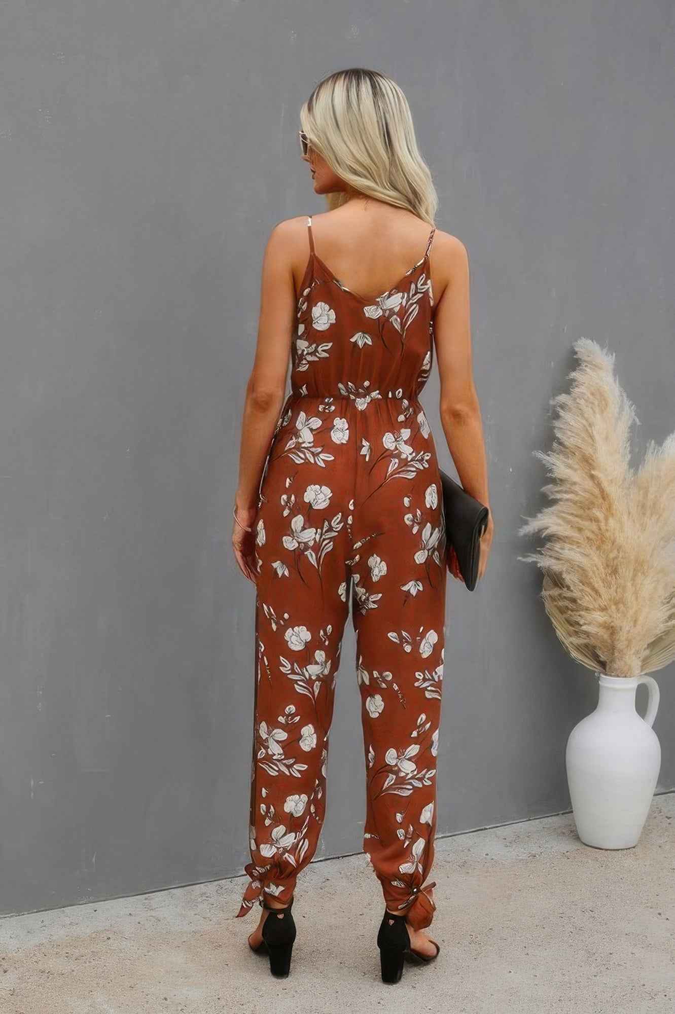 Sleeveless Floral Print Knot Side Cami Jumpsuit