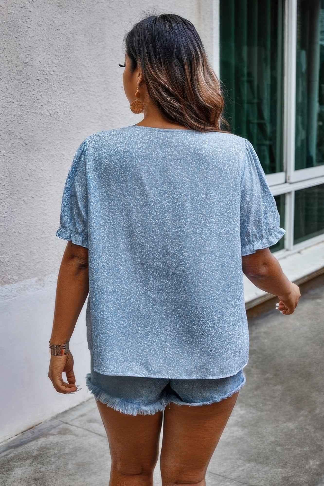 Plus Boho Flower Decoration Loose V Neck Shirt