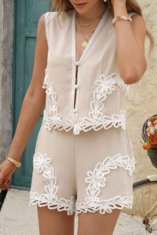 Two Pieces Button Down Lace Decoration Sets